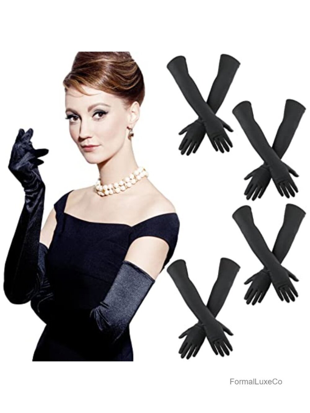 4 Pairs Long Satin Opera Gloves Spandex Elbow Length Costume Party